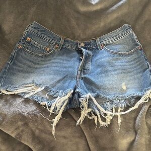 Levi's Frayed Hem Blue Jean Shorts